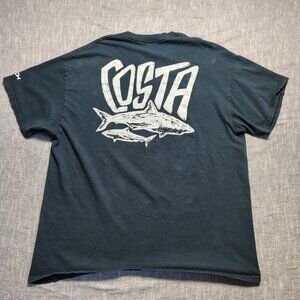 VINTAGE Costa Sunglasses Ocearch T-Shirt Size XL Black Front Back Big Shark Logo